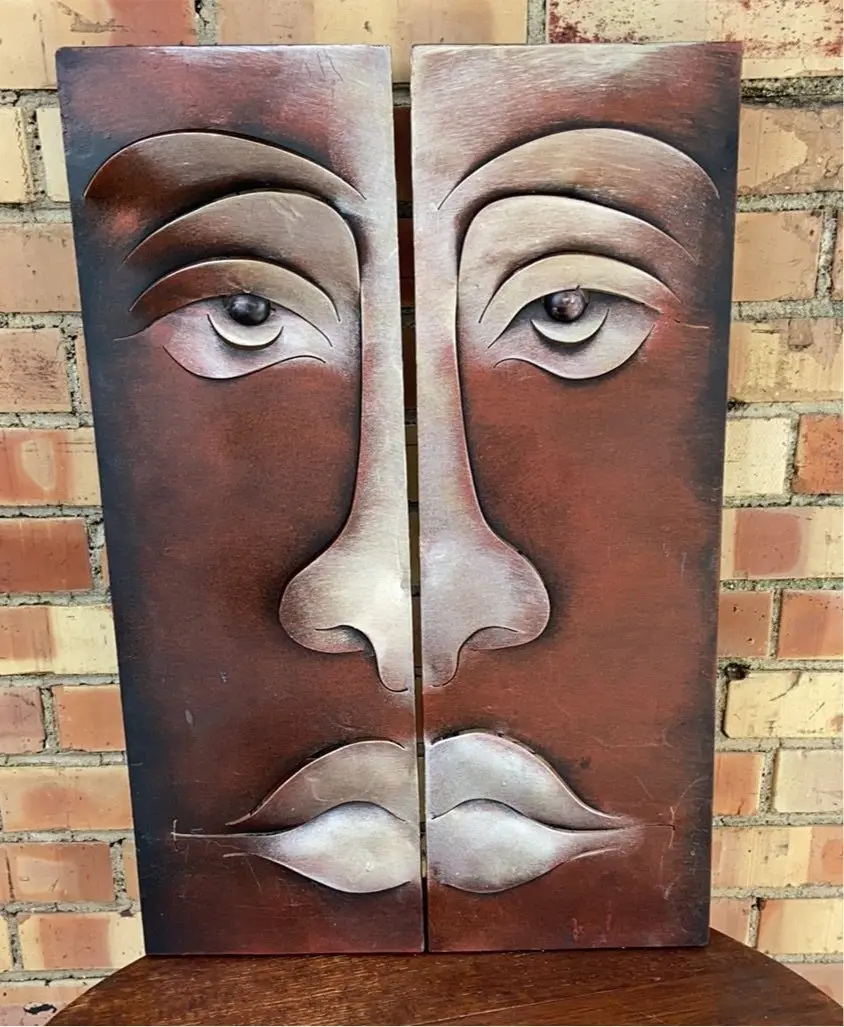2 Piece Metal Art Wall Sculpture Of Face 1