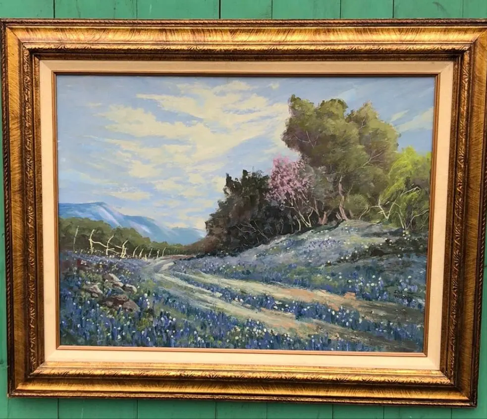 Bluebonnet Road Oil Painting By Ina Wood 1