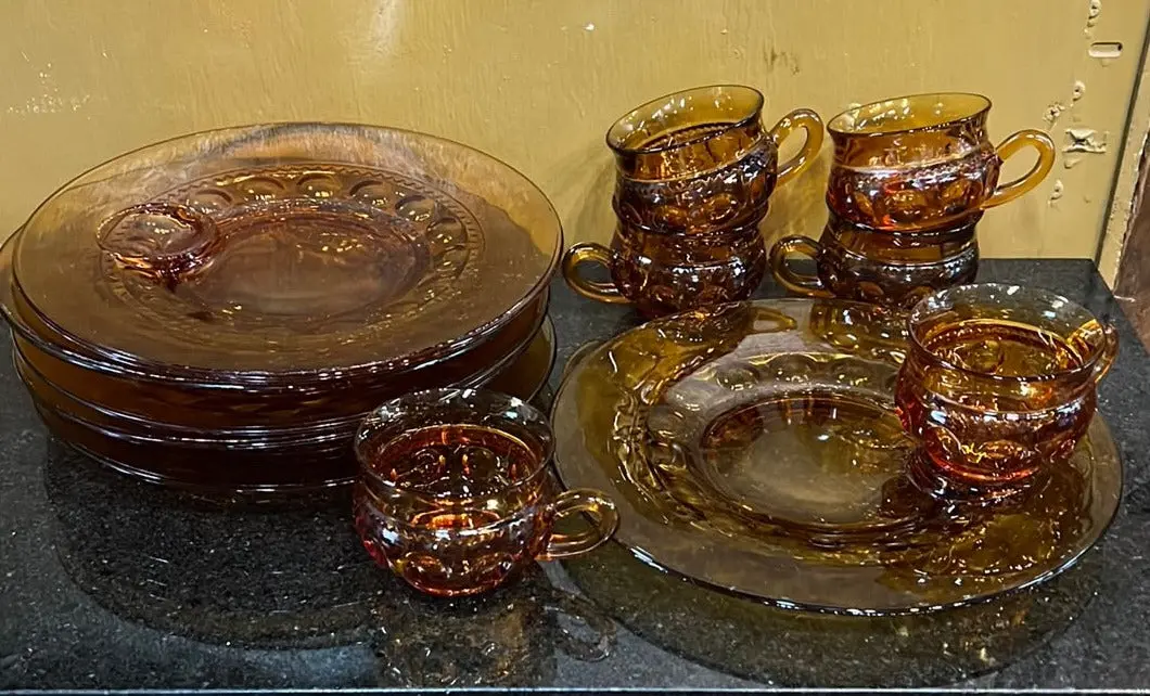 12 Piece Amber Glass Snack Set 1