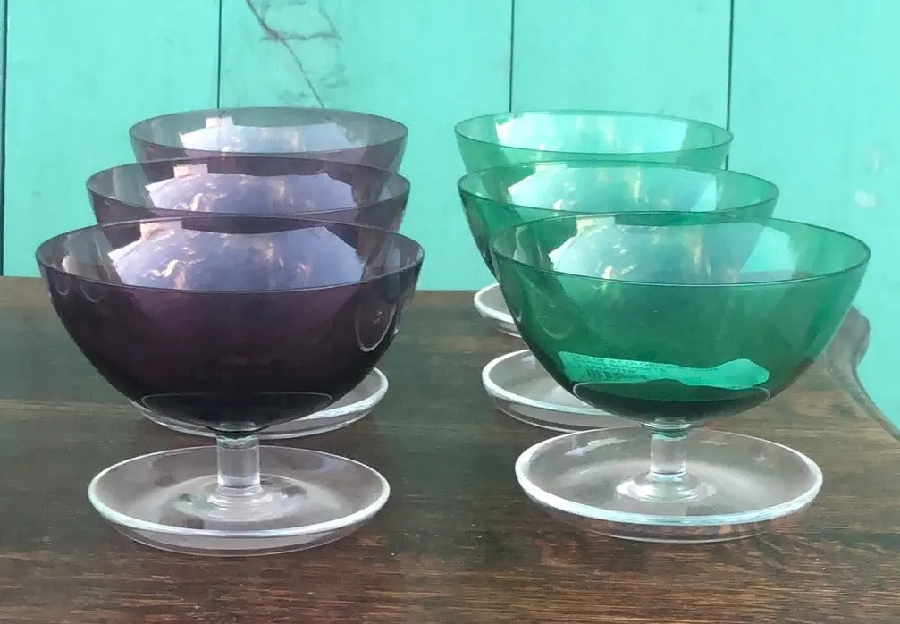 Set Of 6 Colorful Blown Glass Sherbets 1