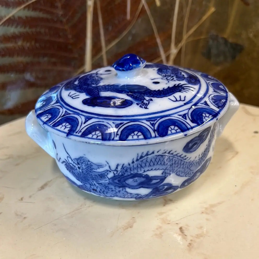 Blue And White Chinese Dragon Small Lidded Bowl - Each 1