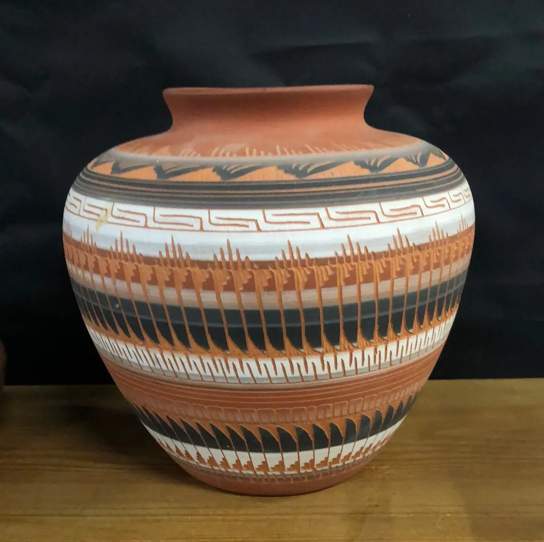 Signed American Indian Hand Painted Terra Cotta Vase 1