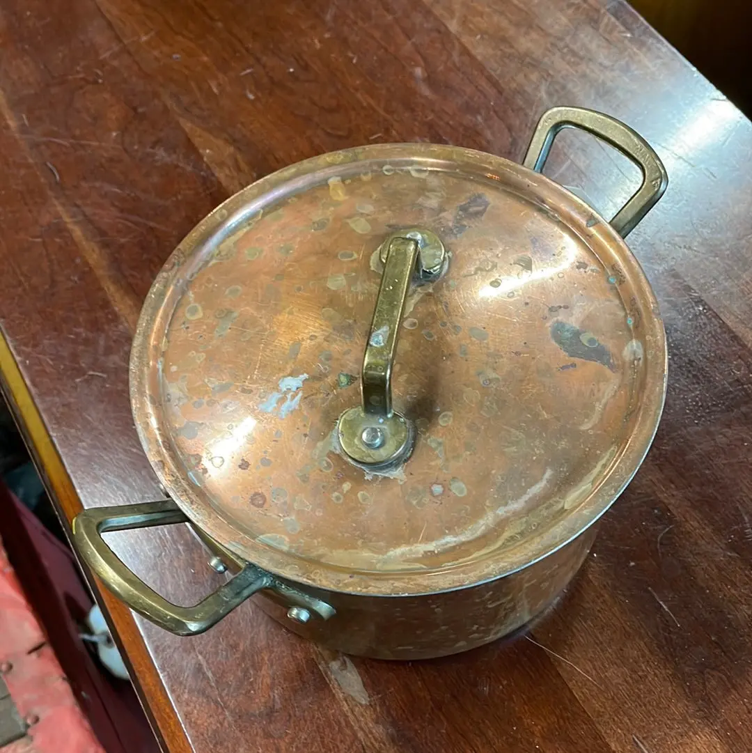 Small Copper Pan With Lid And Brass Handles 1