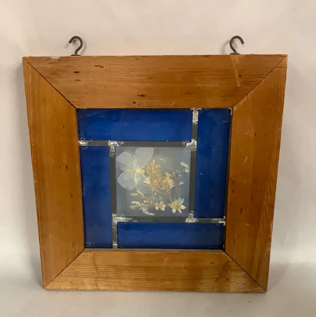 Small Square Framed Stained Glass With Butterfly And Floral 1