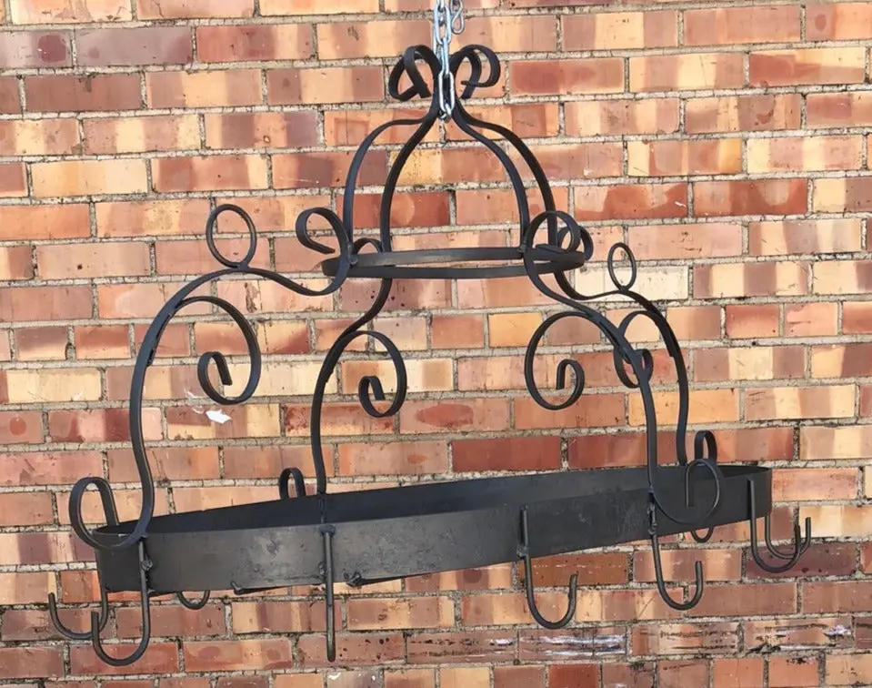 Large Oval Wrought Iron Gray Pot Rack 1