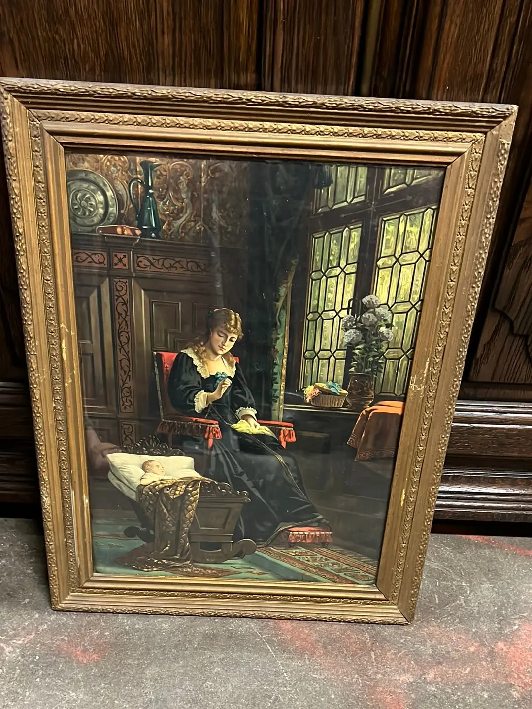 Victorain Cradle Print With Stained Glass In Frame 1