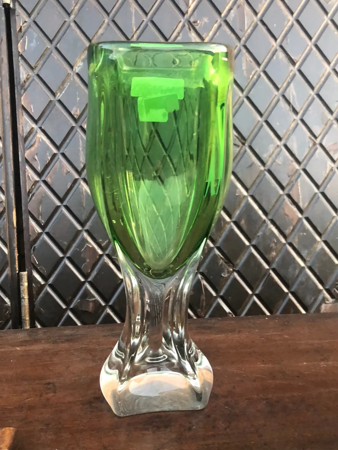 Murano Green And Clear Art Glass Vase 1