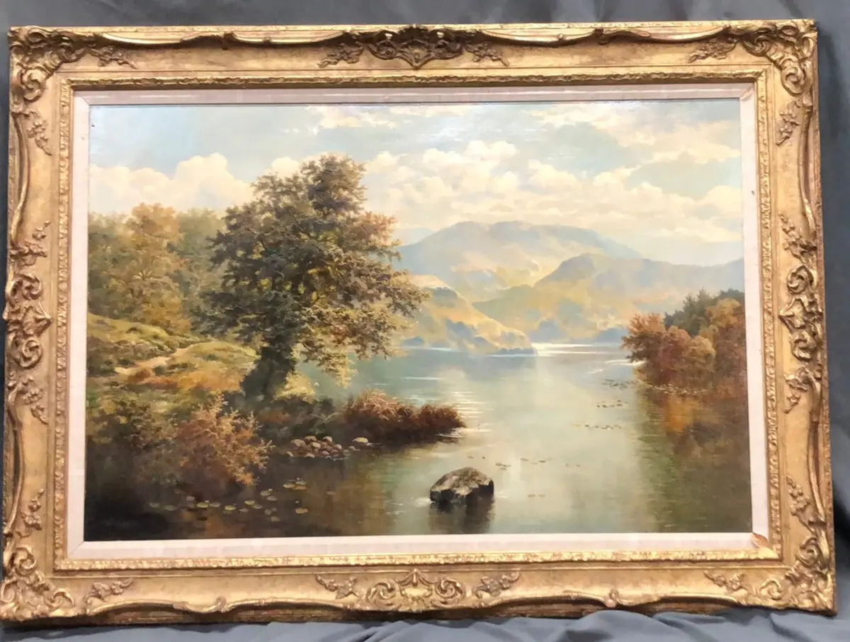 Scottish Landscape Oil Painting With Mountains And Lake Signed Spinks 1
