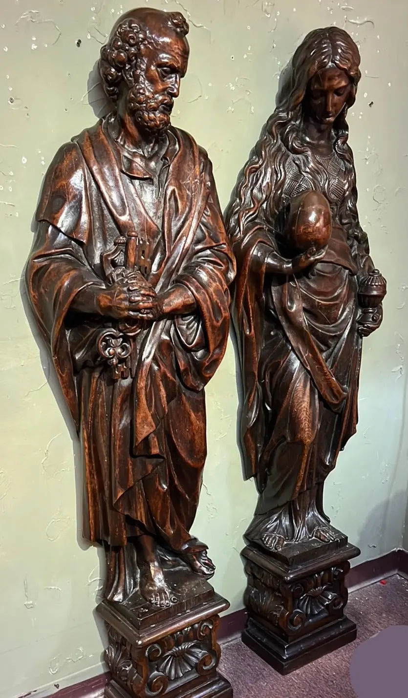 Pair Of 19Th Century Carved Wood Saint Statues 1