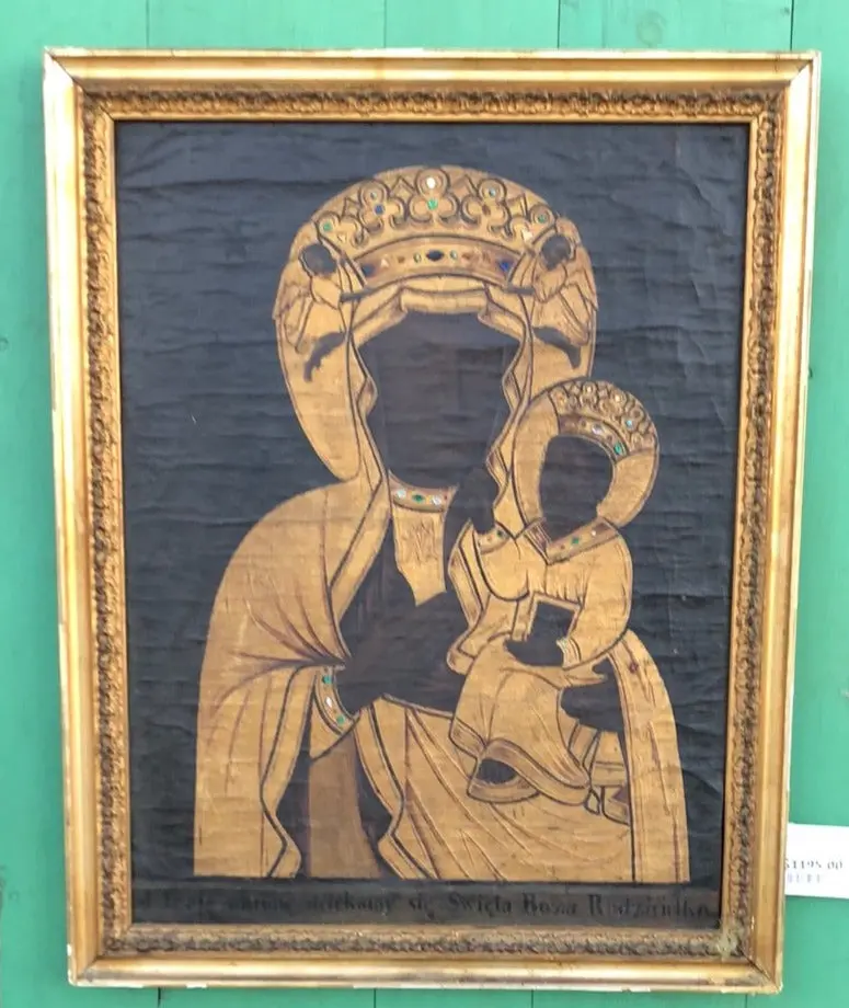 Black And Gold Bejeweled Madonna And Child 18Th C. Oil Painting On Canvas 1