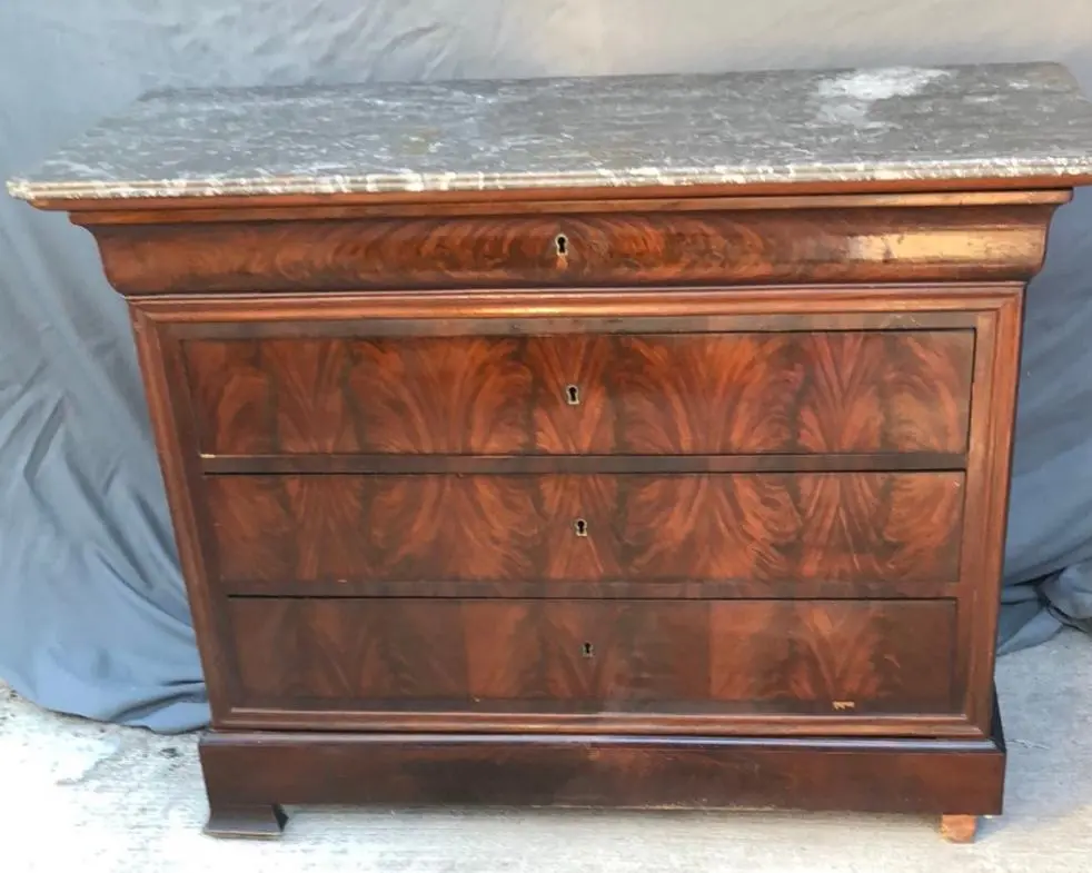 Marble Top Louis Philippe Flame Mahogany Commode 1