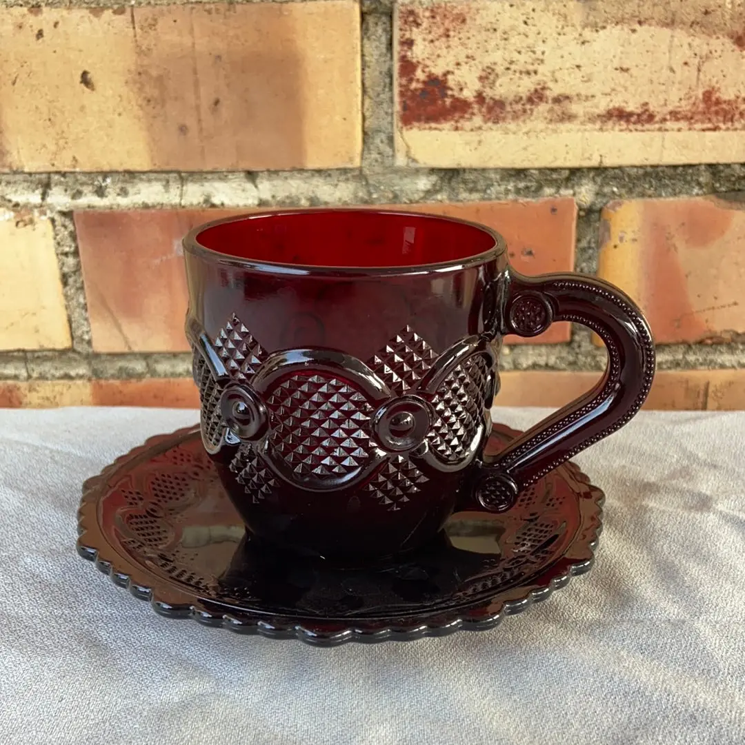 Ruby Glass Cup And Saucer 1