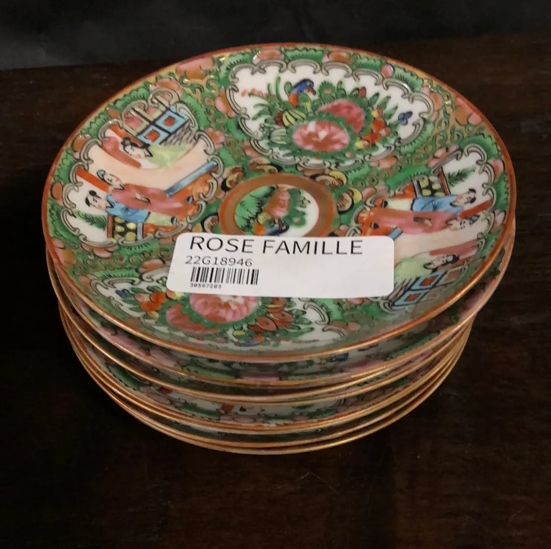 * Set Of Eight Rose Famille Saucers Added To Sold Lot 1