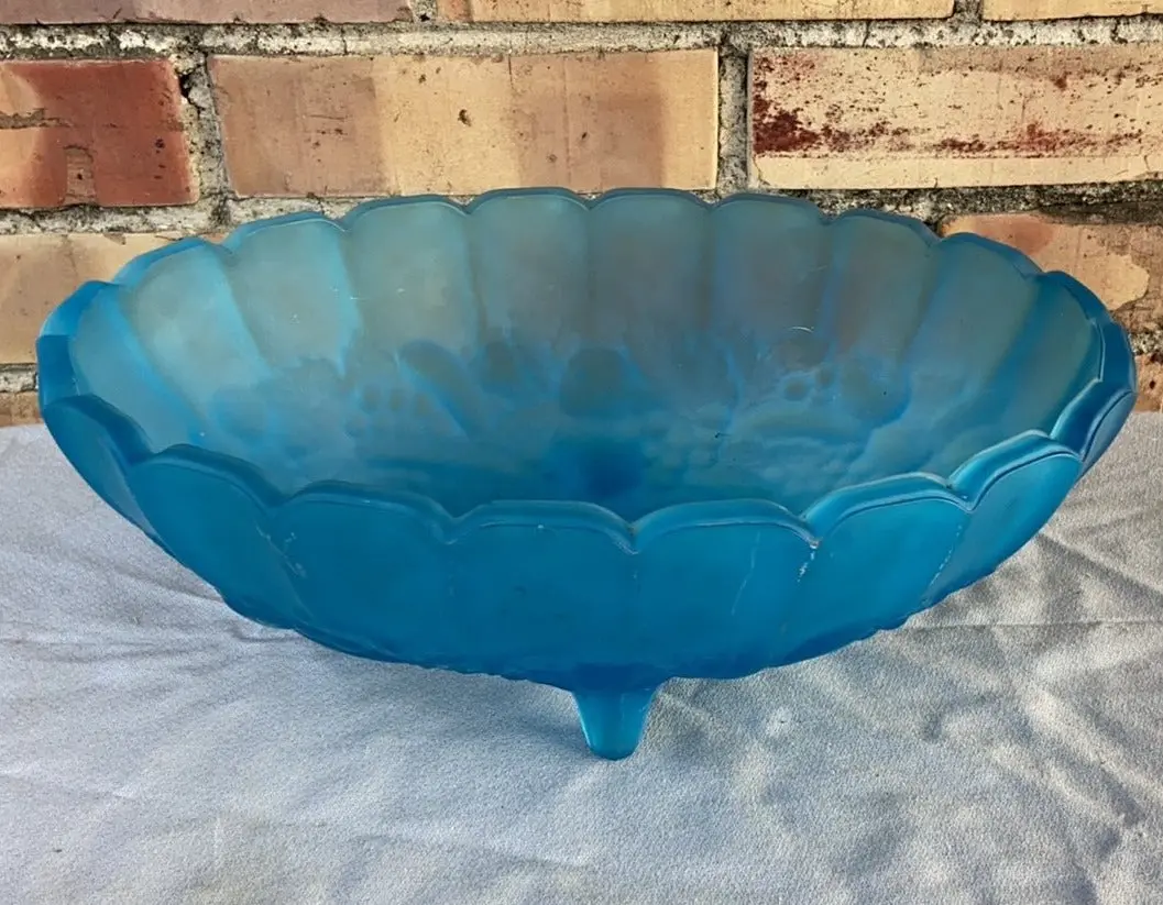 Oval Bright Blue Pressed Glass Compote 1