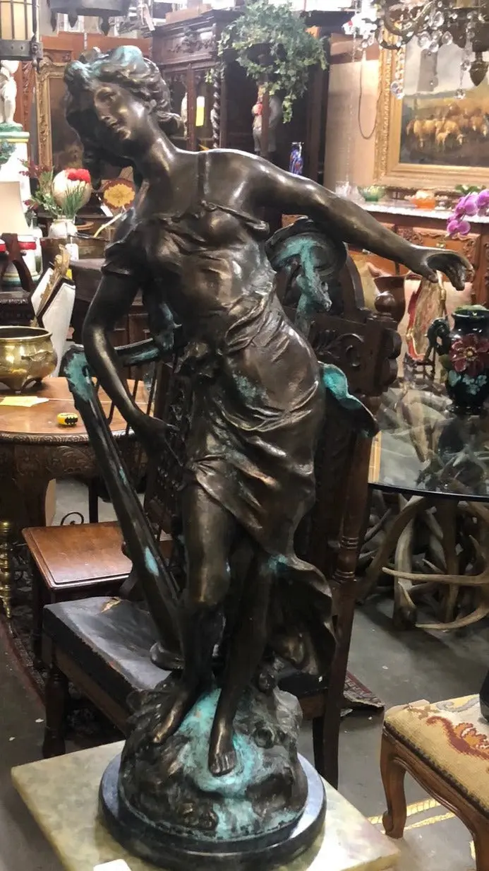 Large Marble Based Bronze Lady Statue 1
