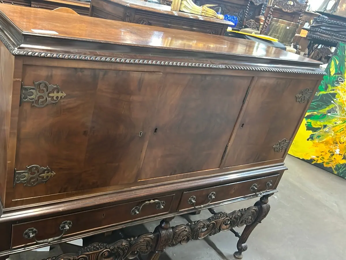 Oyster Burl With Brass And Walnut Bar Cabinet 1