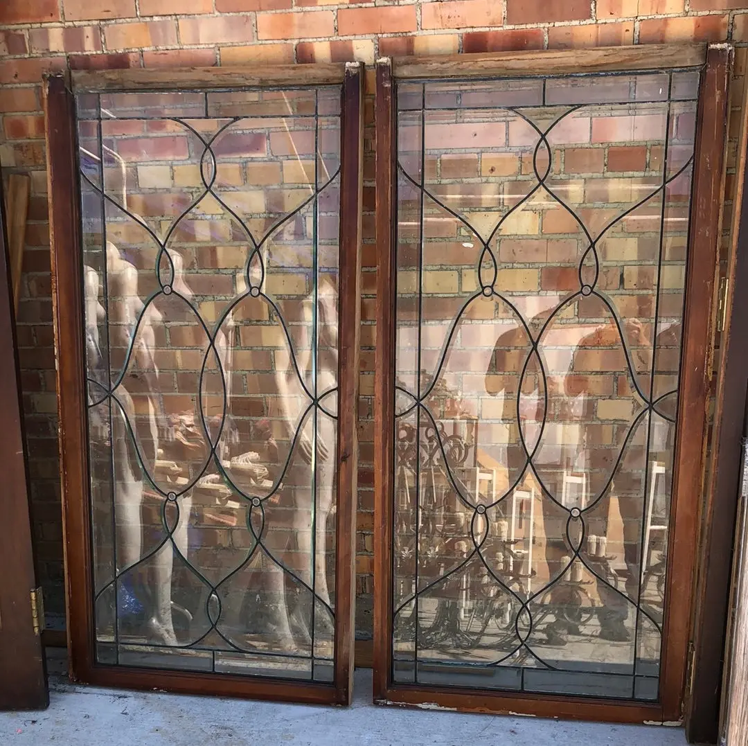 Pair Of Tall Leaded And Beveled Windows 1