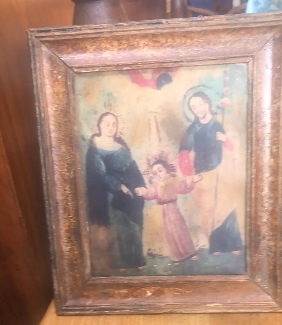 Oil Print On Board Of Holy Family 1