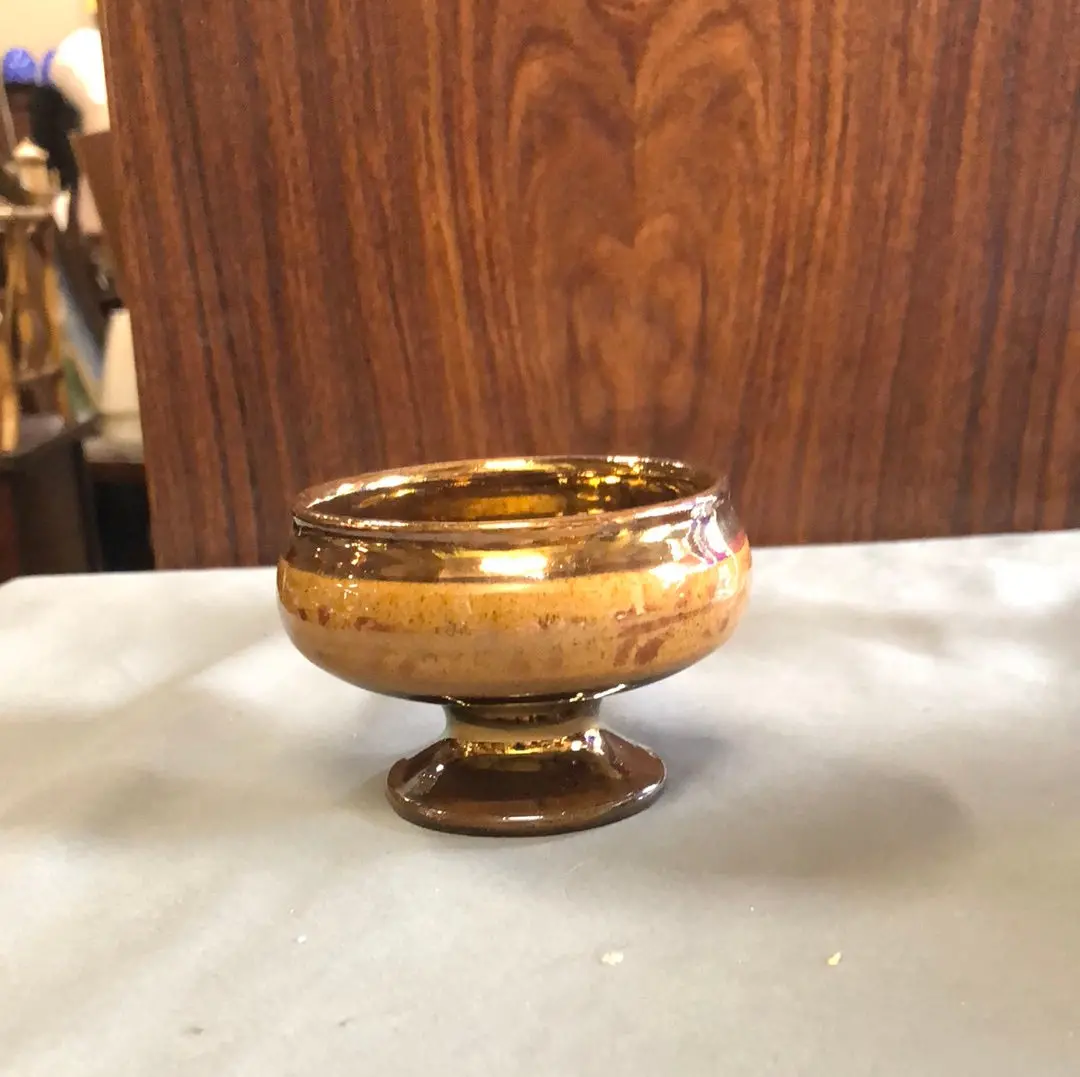Small Copper Luster Footed Dish One Of Two 1