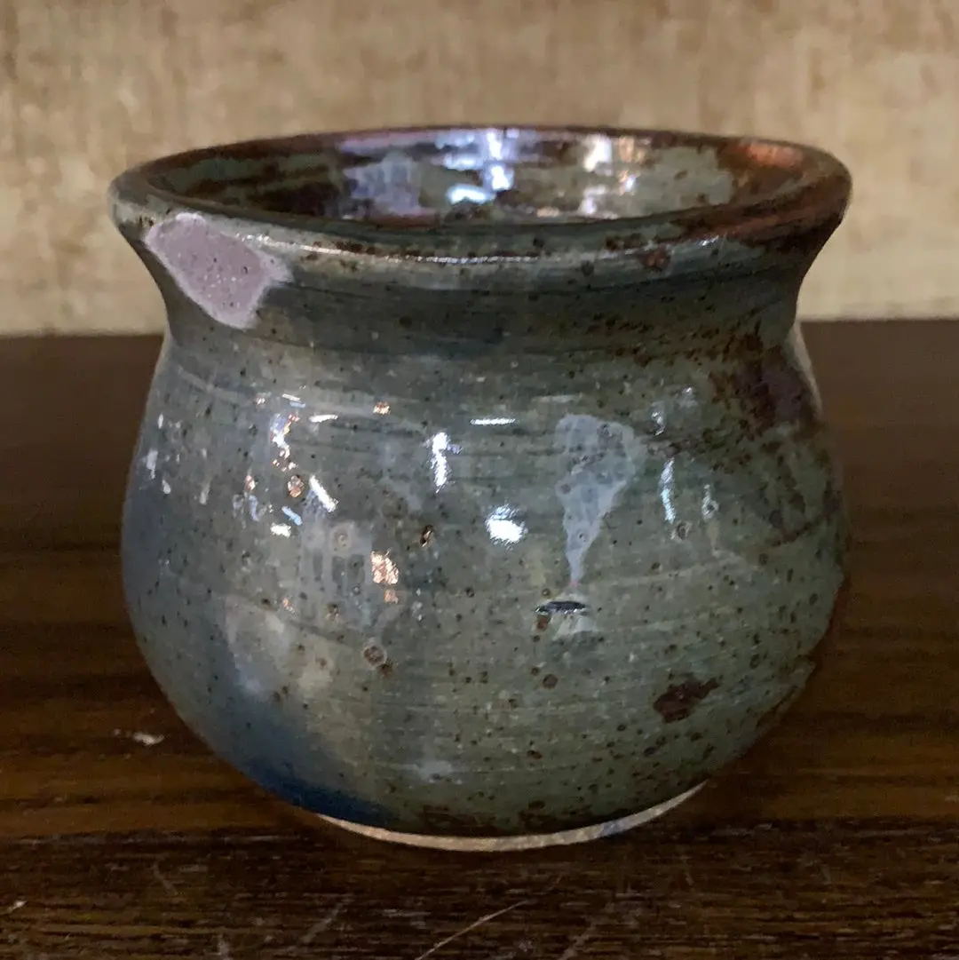 As Is Small Green Glazed Pottery Vessel - Chip 1