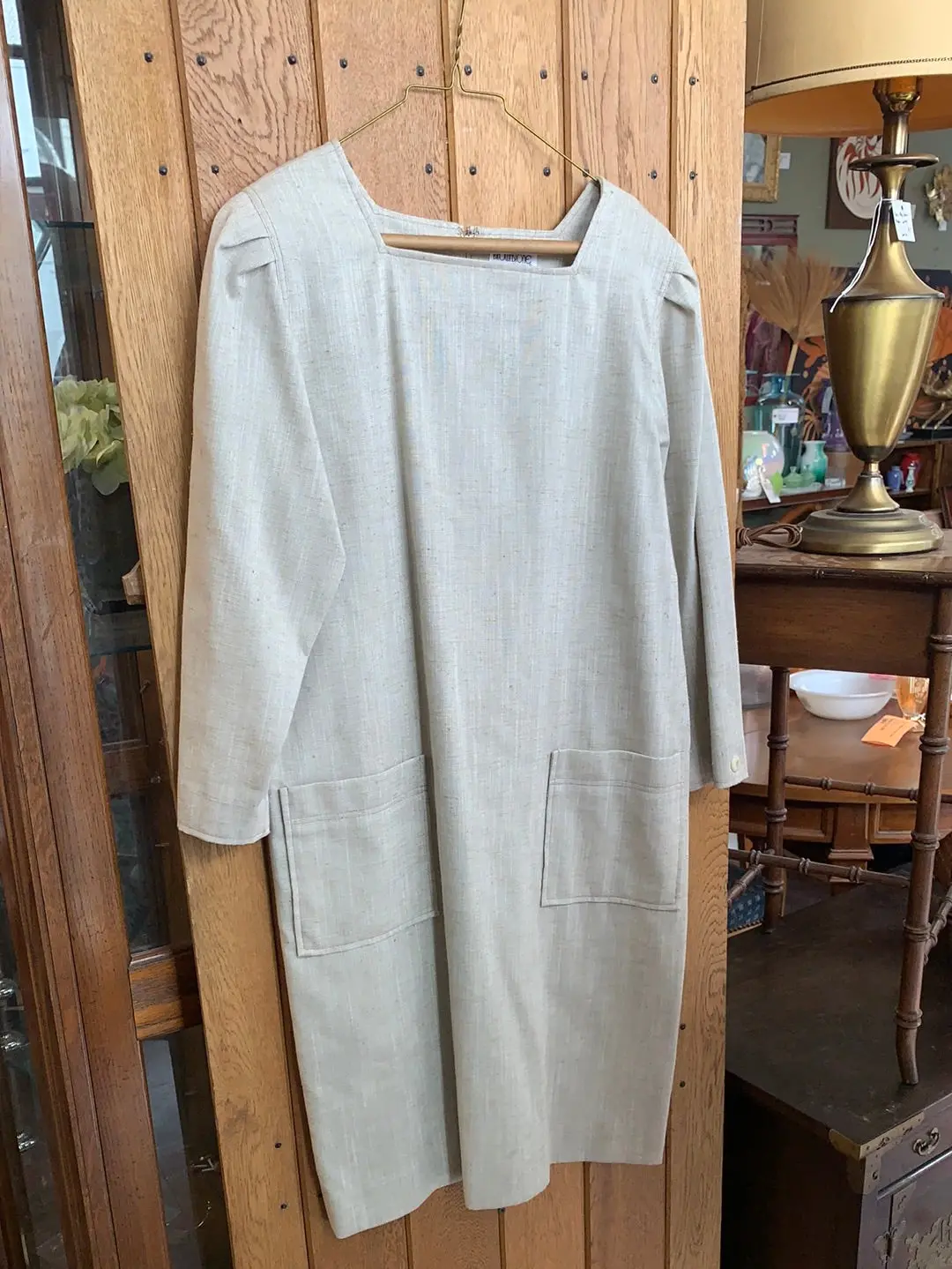 Flax Color 3/4 Sleeve Dress With Pockets 1