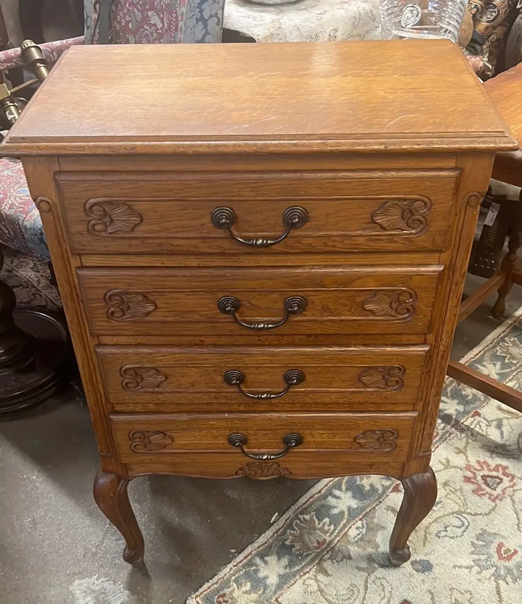 Oak Tall 4 Drawer Country French Shallow Chest 1