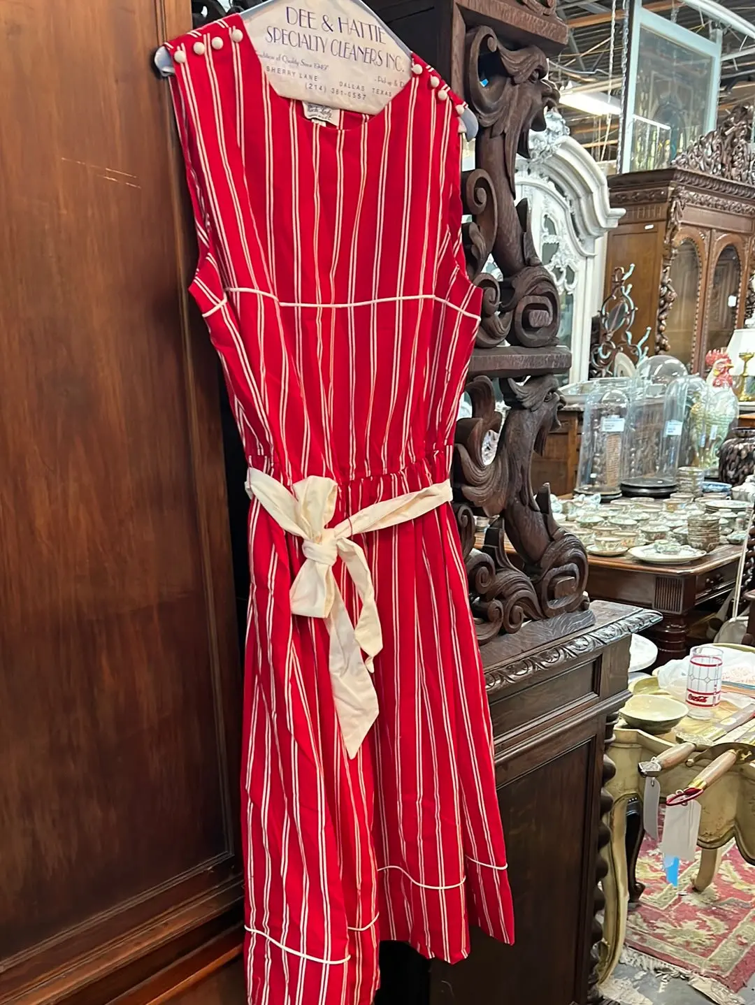 Red And White Striped Sleeveless Dress 1