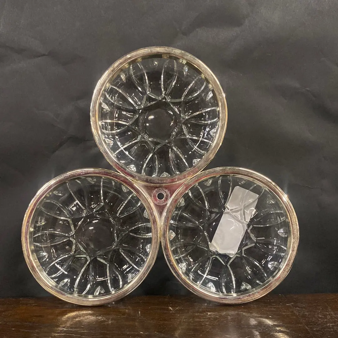 3 Glass Serving Bowls With Silverplate Rim 1