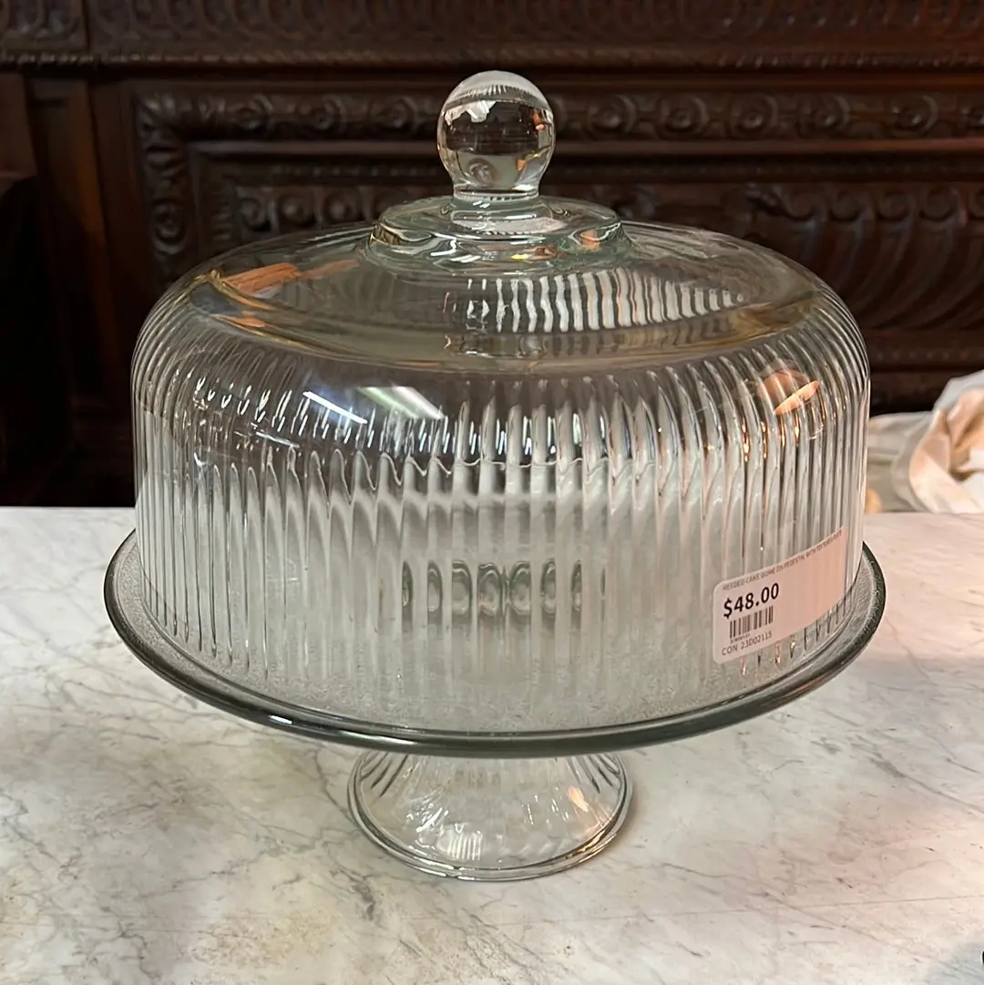 Reeded Cake Dome On Pedestal With Textured Plate 1