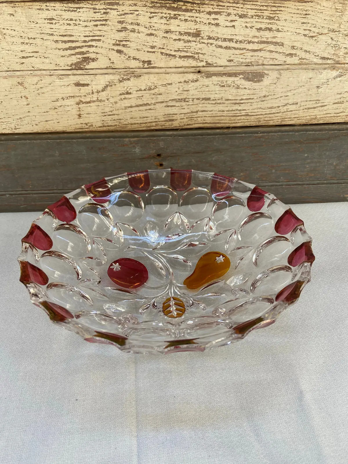 Ruby Flash Pressed Glass Compote - As Found 1