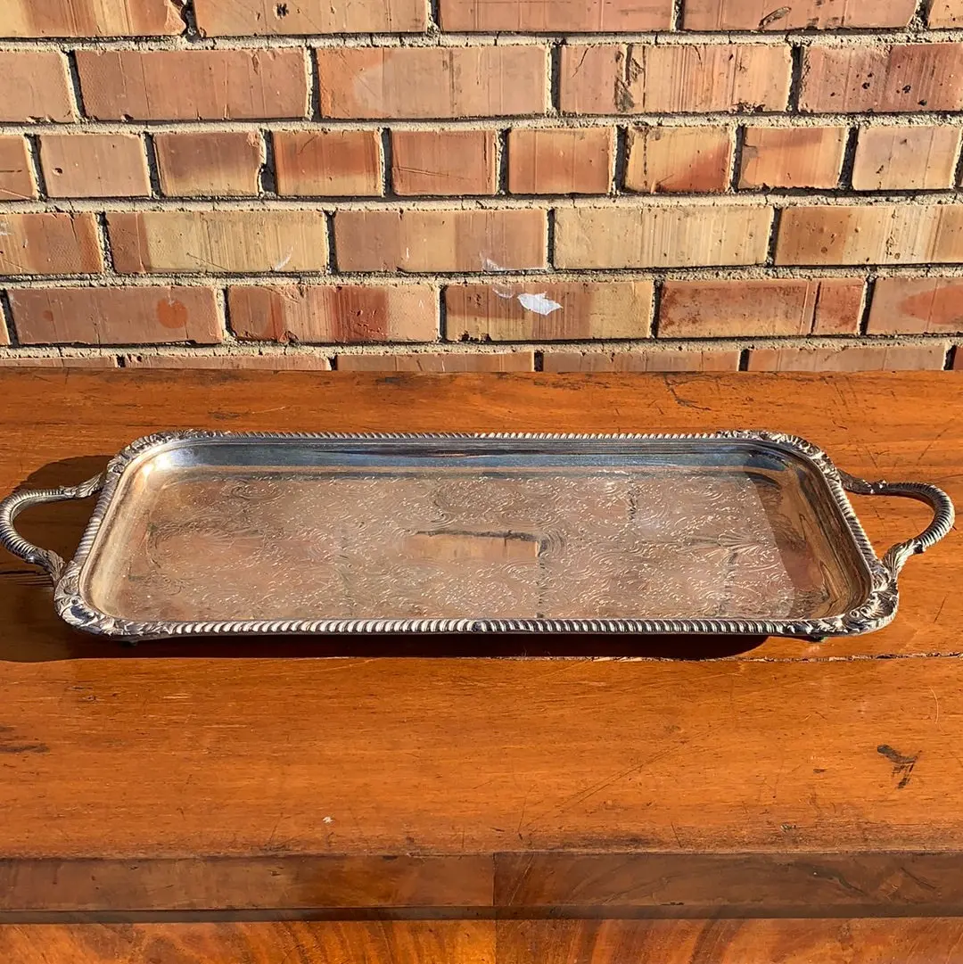 Sheffield Rectangular Silver Plate Tray With Handles 1