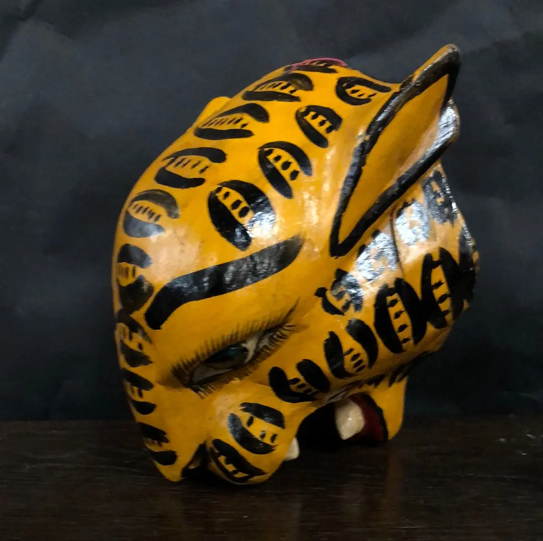 Carved And Painted Wild Cat Head 1