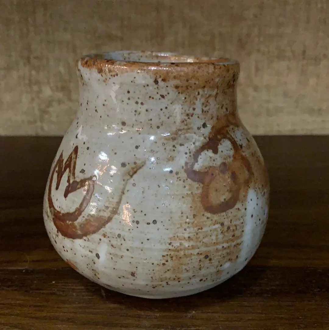 Studio Pottery Vessel With Flower Design Glaze 1