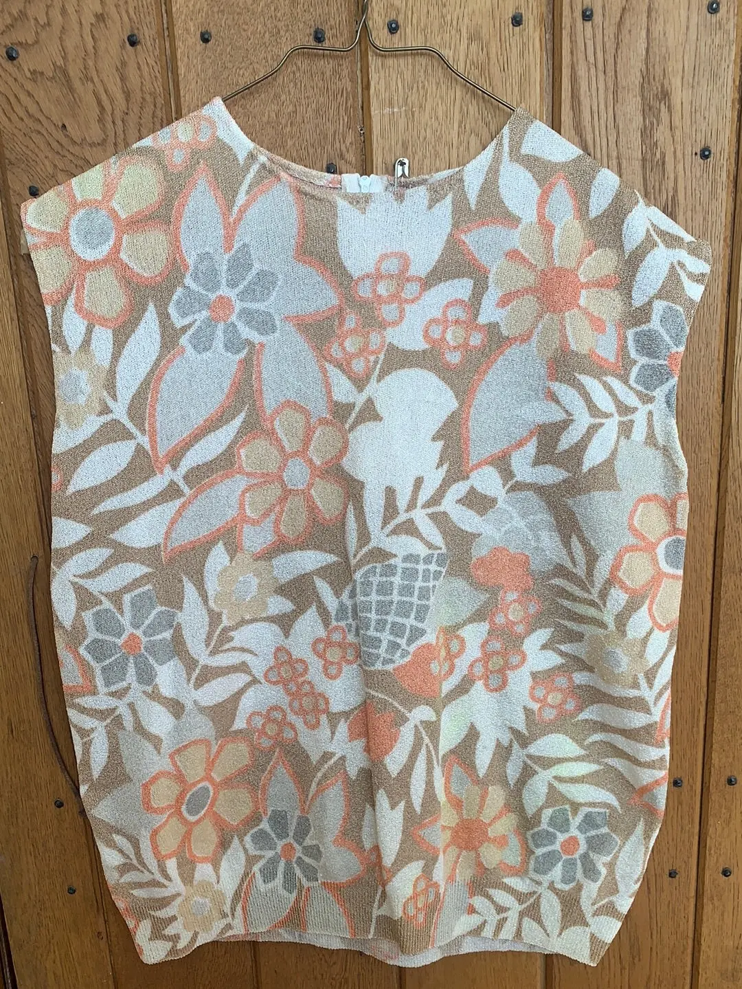 Beige Orange And Gray Tropical Print Tank Top 1