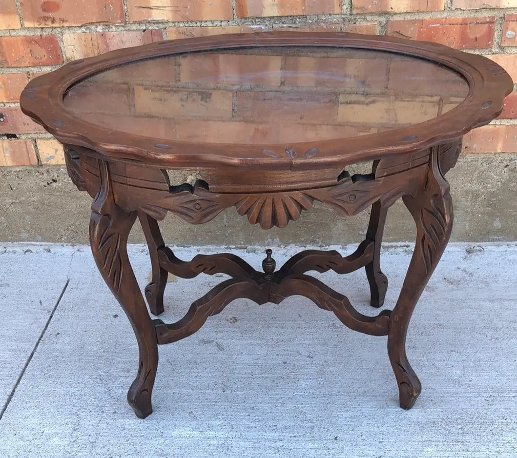 Oval 1930'S Coffee Table W/Lift Off Tray Top 1