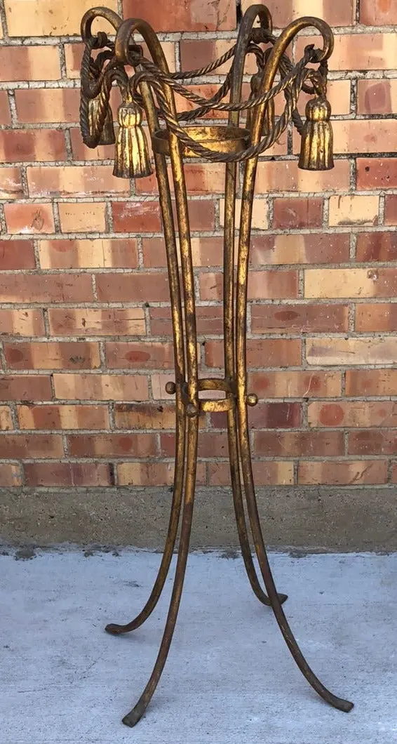 Tassel Swagged Gold Iron Plant Stand 1