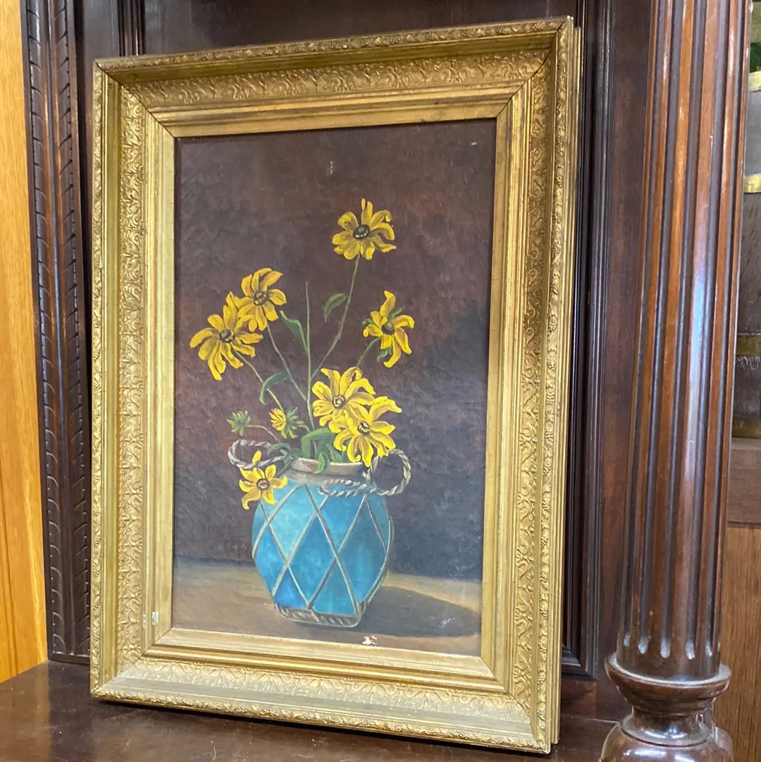 Oil Painting Of Yellow Flowers In Nice Frame 1