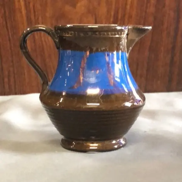 Tiny Copper Luster Pitcher With Blue Band 1