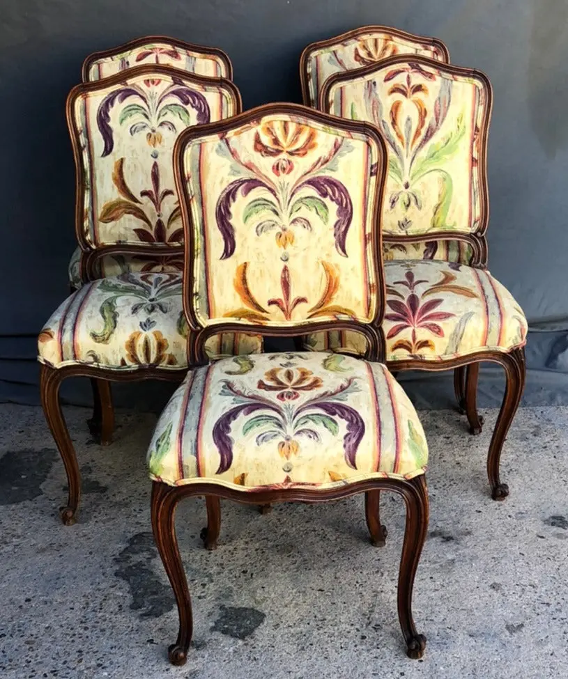 Set Of 5 Louis Xv Chairs With Yellow Upholstery - As Found 1