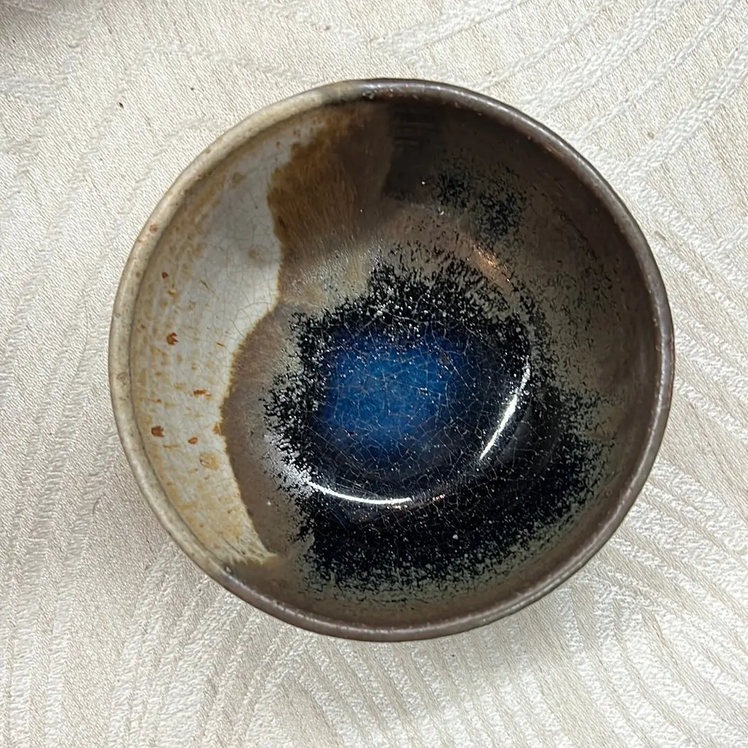 Small Studio Pottery Bowl With Splash Of Sapphire Blue 1