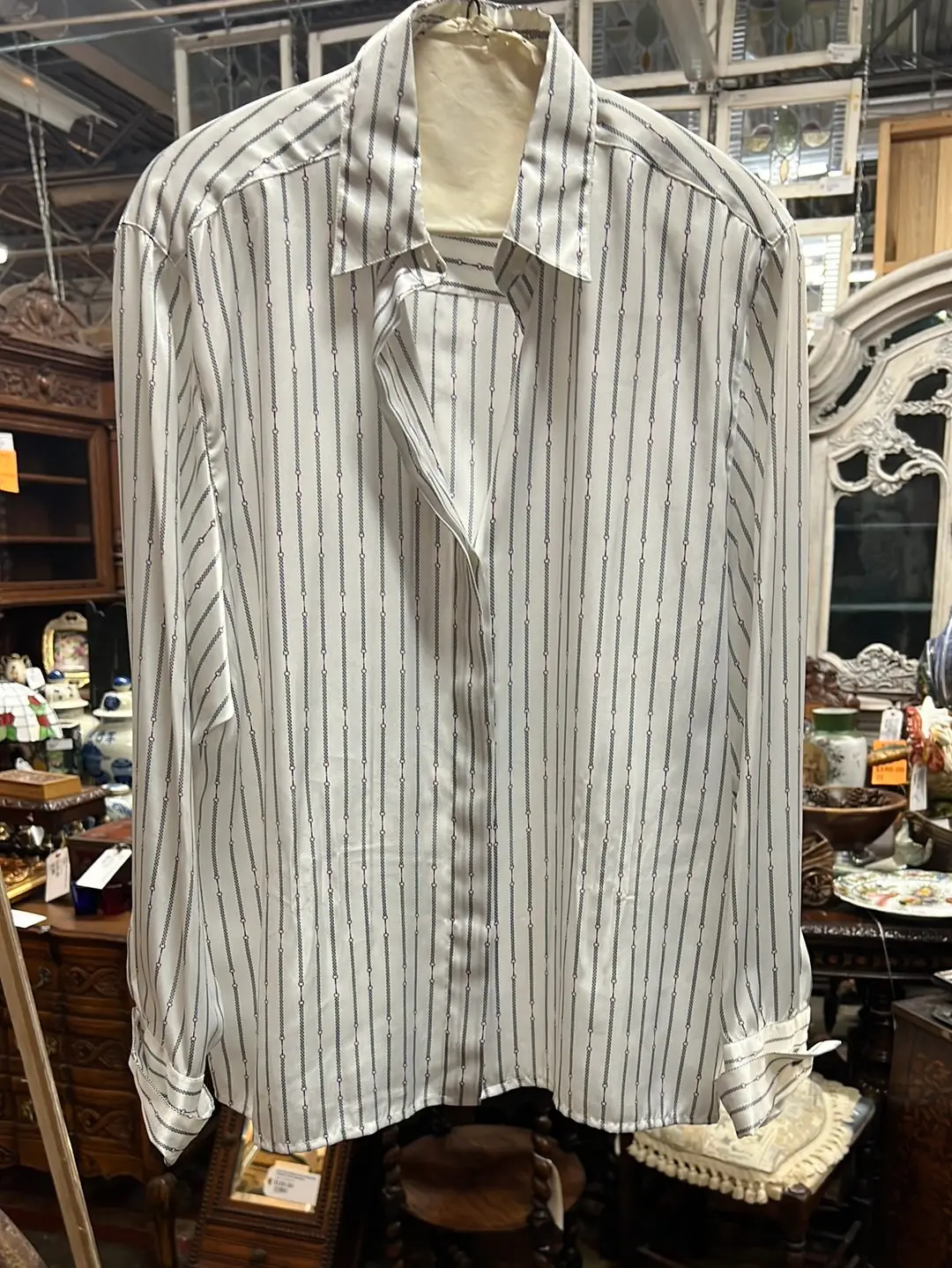 White Satin Shirt With Chainlink Pattern 1