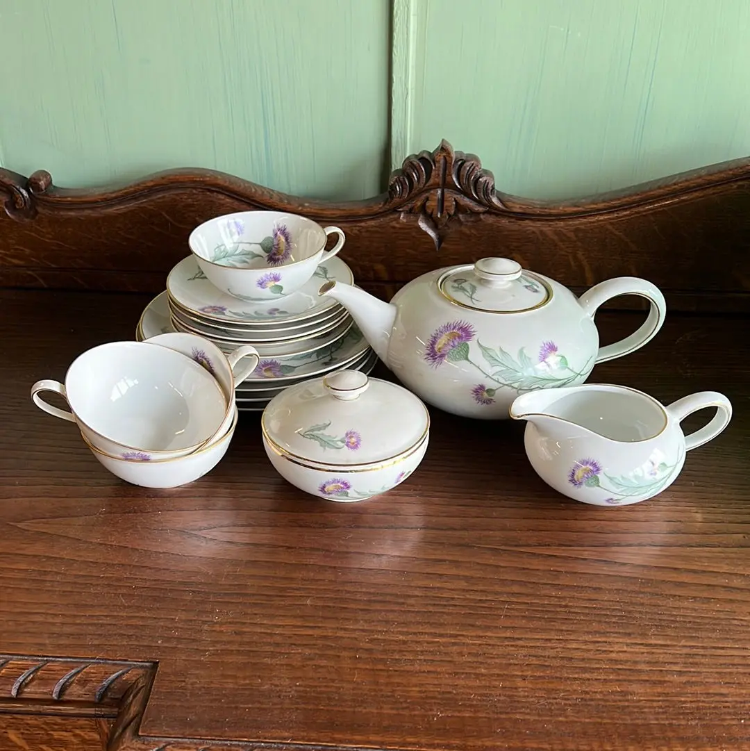 U.S. Zone Of Germany Thistle Luncheon Set Service For 4 (W/Extra Pieces) 1