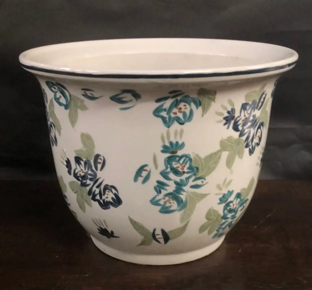 Small Chinese Floral Blue White And Green Planter 1