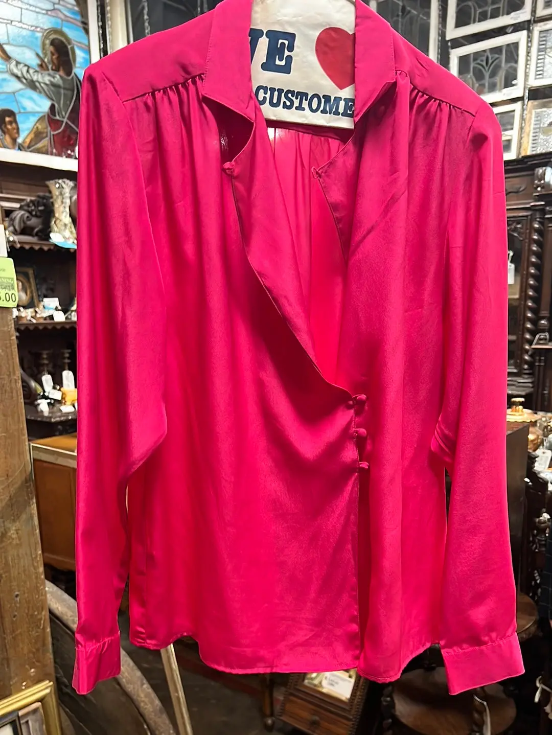 Hot Pink Asymmetrical Long Sleeve Shirt 1