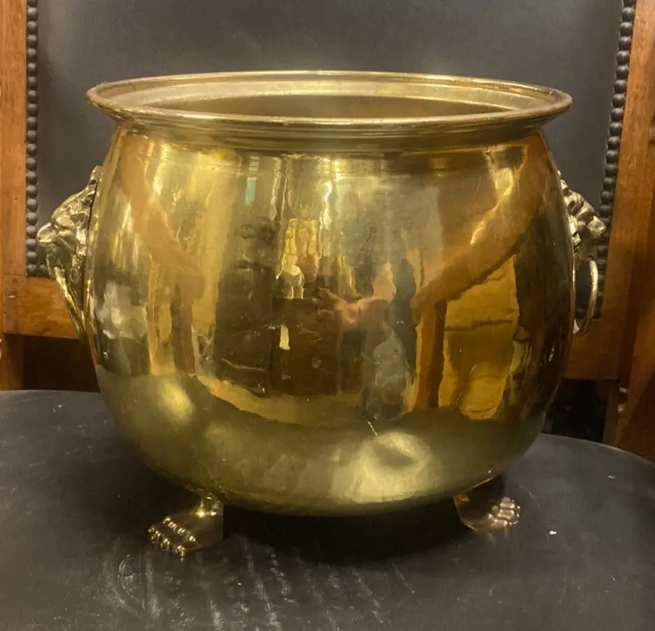 Large Brass Jardiniere With Lion Heads 1