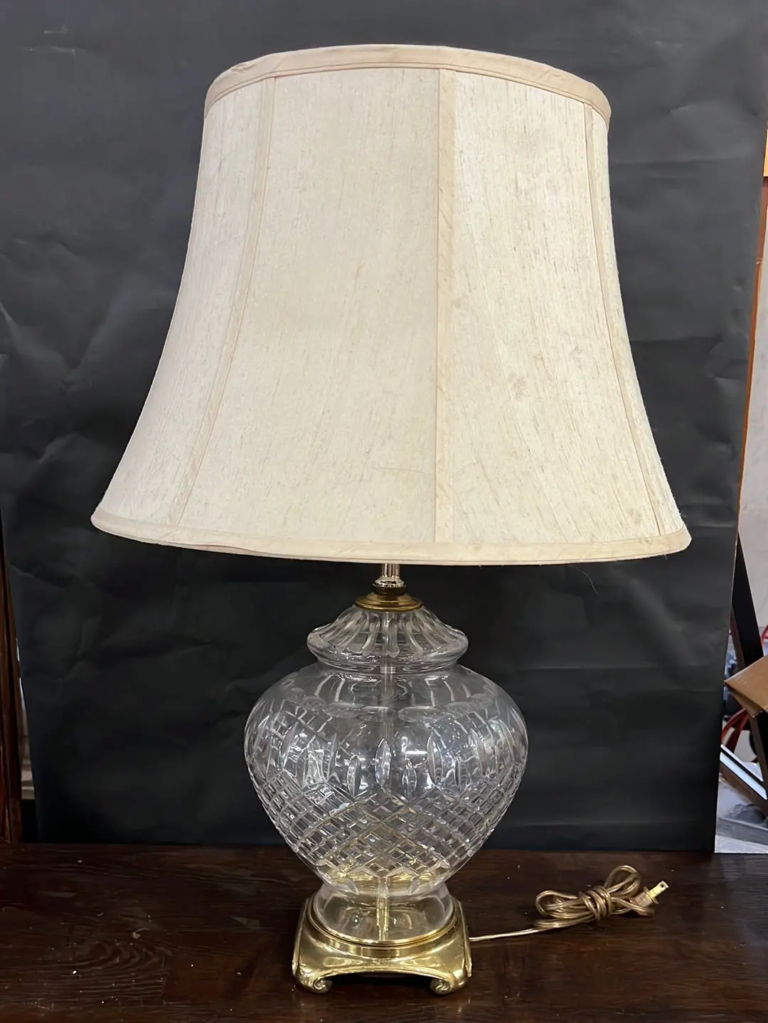 Large Pressed Glass And Brass Lamp 1