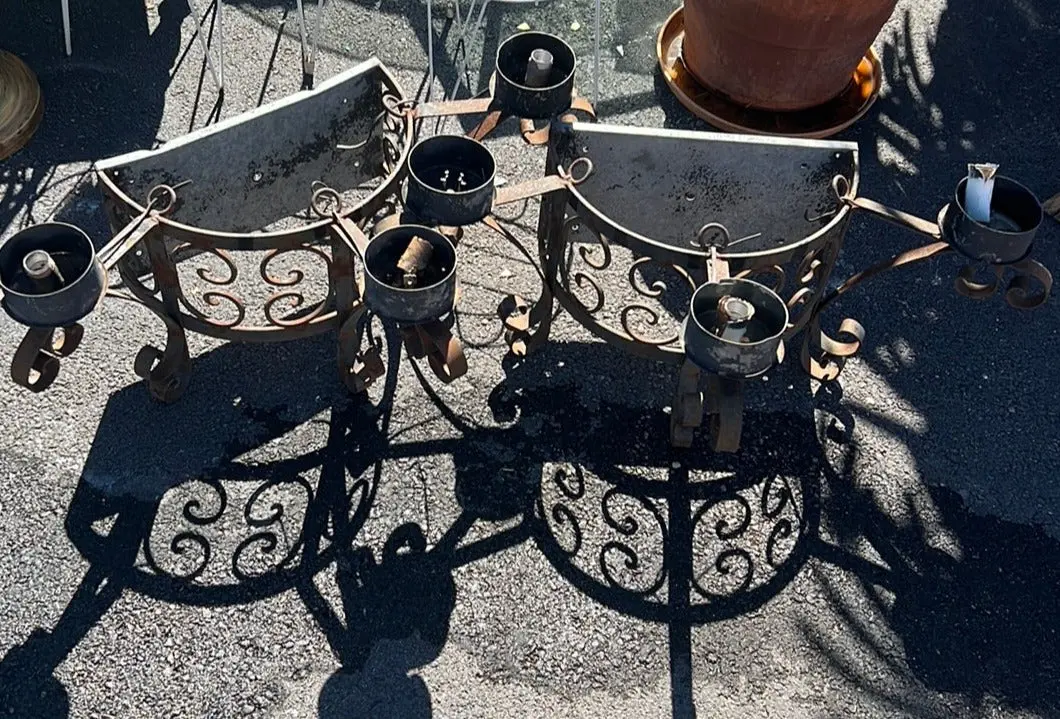 Pair Of Spanish Iron Demi Lune 3 Arm Sconces 1
