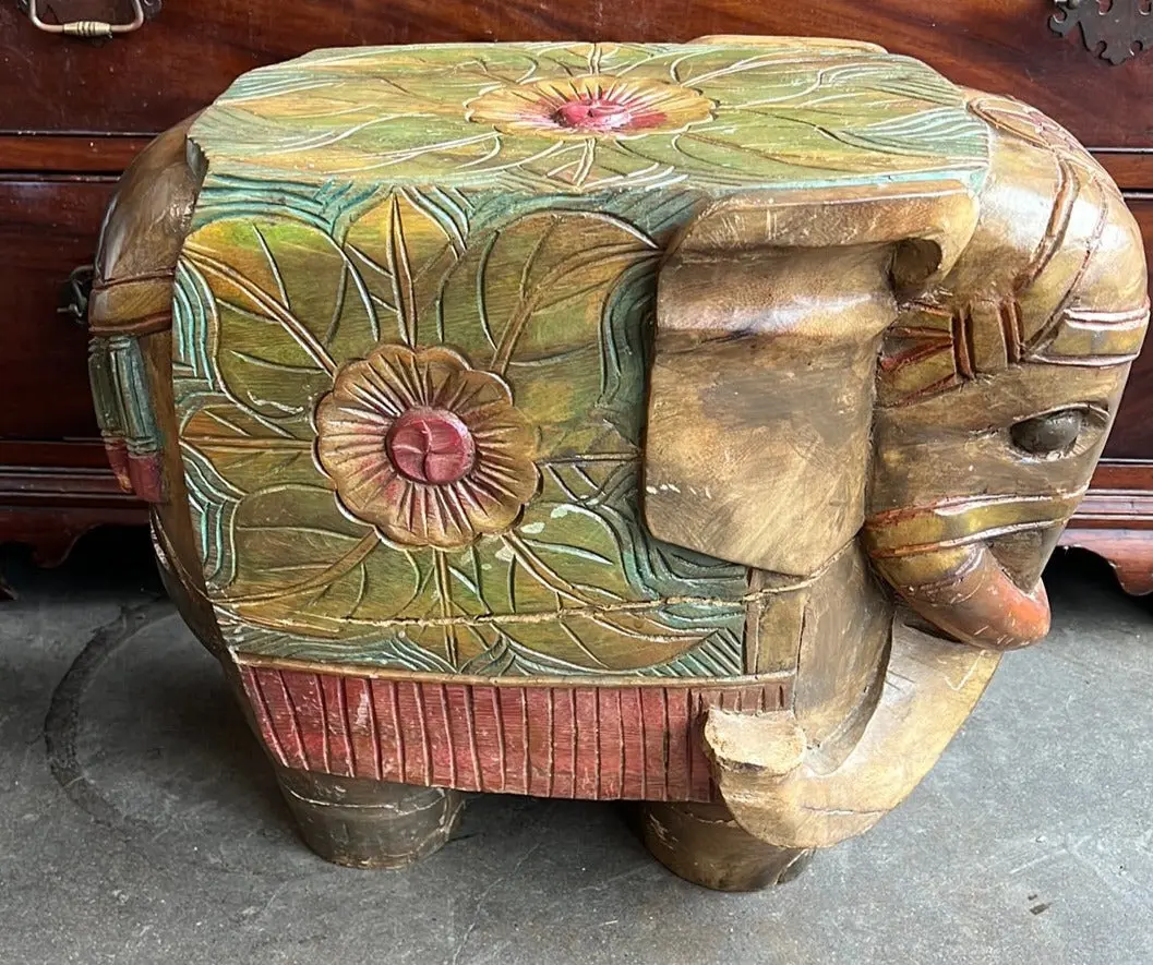 Wood Elephant Garden Stool Or Plant Stand 1