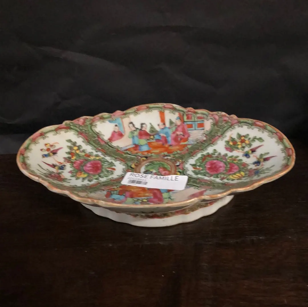 Rose Famille Shaped Dish On Pedestal Foot Added To Sold Lot 1