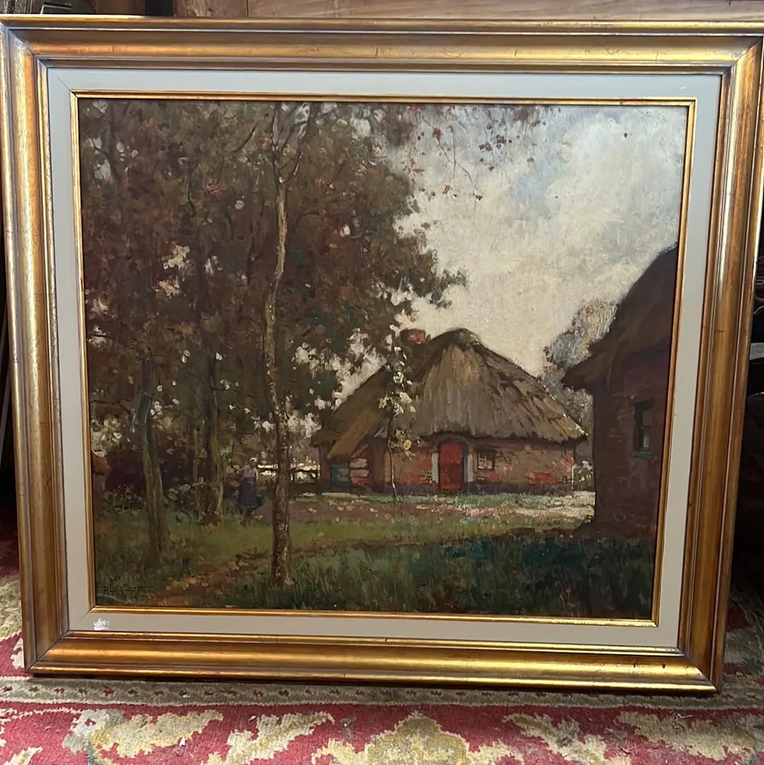 Thatched Cottage Oil Painting On Board Alfred Van Neste 1